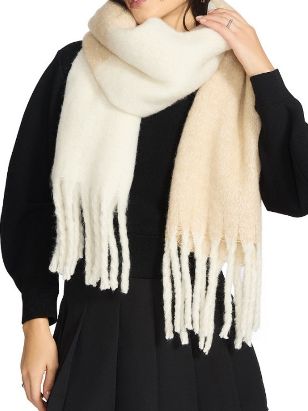 Steve Madden Two-Tone Ivory and Beige Fringe Throw